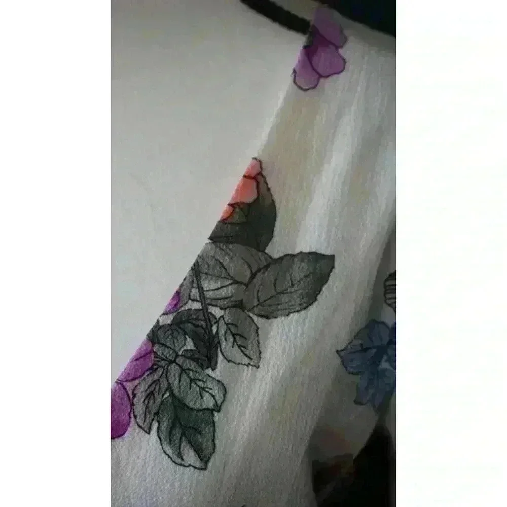 Crystal Sky White Floral Maxi V-Neck Flutter Short Sleeves Boho Dress Size 9 - Picture 12 of 15